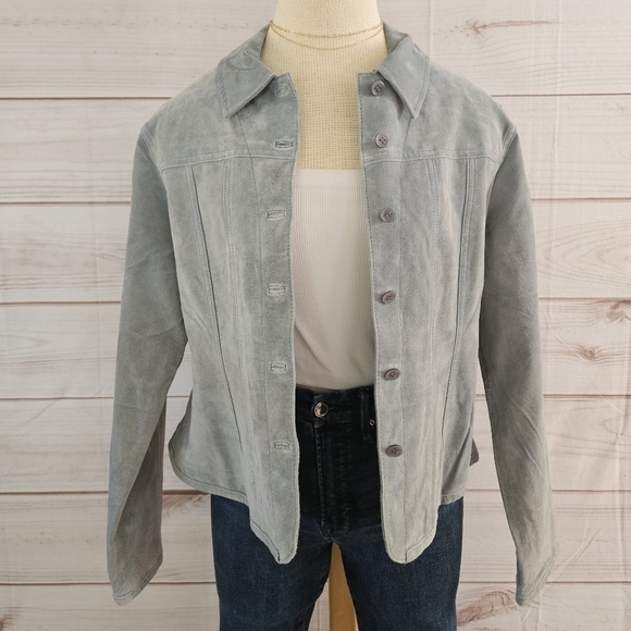 Vintage J Marco Tailored Suede Jacket in Cool Blue Size Large - Picture 3 of 12